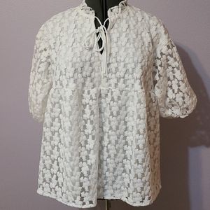 Marc New York Floral Puff Sleeve White Top